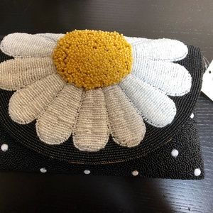 Mary Frances, Black beaded bag w/ beaded daisy